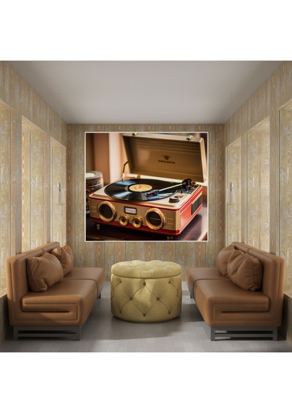 Retro Duvar Dekorasyonu: Retro Plak Çalar - Retro, Retro, Kanvas, Vinil Plak, 30X30