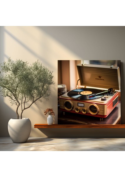 Retro Duvar Dekorasyonu: Retro Plak Çalar - Retro, Retro, Kanvas, Vinil Plak, 30X30