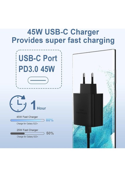 Samsung Galaxy S21/S22/S23/24/S24 PLUS/S24 Ultra Uyumlu Hızlı Şarj 45W Usb-C Type-C Pd Şarj Cihazı