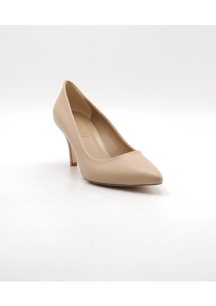 Bayan 36-40 Krem Stiletto Model Kısa Topuk Abiye Ayakkabı (Topuk Boyu : 8 cm )