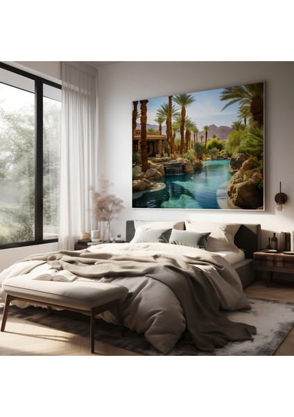 Güneybatı Duvar Sanatı - Turkuaz Havuzlu Çöl Vahası Kanvas Tablo - Güneybatı, Güneybatı, Duvar Sanatı, Duvar Dekorasyonu, 30X30