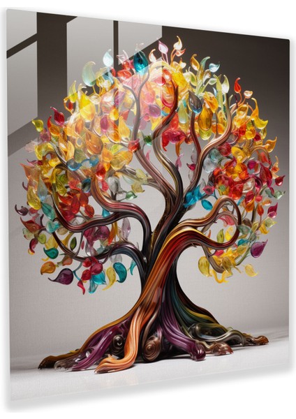 Cam Hayat Ağacı Duvar Sanatı - Hayat Ağacı, Hayat Ağacı, Renkli, Girift, 30X30