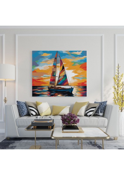 Yelkenli Duvar Tablosu - Yelkenli, Cesur Renkler, Duvar Süslemesi, Canlı Renkler, 30X30