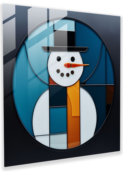 Kardan Adam Cam Duvar Sanatı - Kardan Adam, Minimalist, Modern Sanat, Cam Sanatı, 30X30