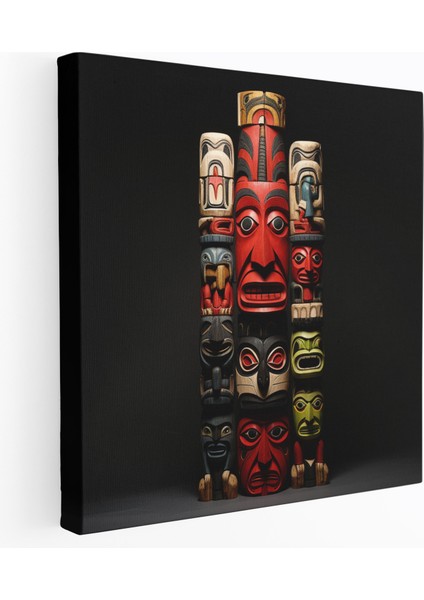 Kızılderili Duvar Sanatı - Efsanevi Totem Direği Kanvas Tablo - Kızılderili, Totem Direği, Kızılderili, Hikaye Anlatımı, 30X30