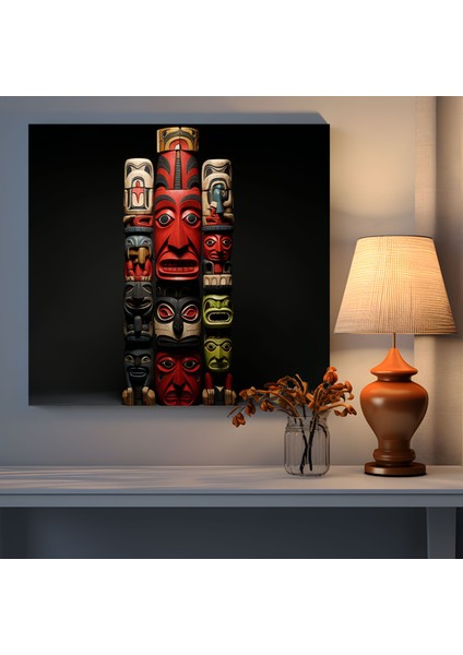 Kızılderili Duvar Sanatı - Efsanevi Totem Direği Kanvas Tablo - Kızılderili, Totem Direği, Kızılderili, Hikaye Anlatımı, 30X30 fiyatları