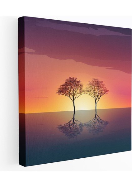 Siluet Gün Batımı Kanvas Tablo - Gün Batımı, Tasarım, Duvar Sanatı, Minimalist, 30X30