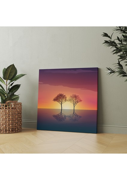 Siluet Gün Batımı Kanvas Tablo - Gün Batımı, Tasarım, Duvar Sanatı, Minimalist, 30X30 modelleri
