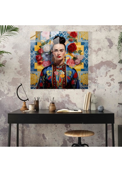 Kaleydoskop Düşler Cam Baskı - Frida Kahlo, Duvar Dekorasyonu, Büyüleyici, Geometrik Soyutlama, 30X30 modelleri