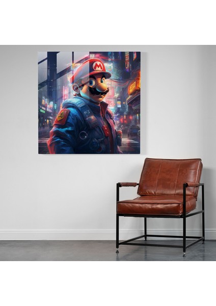 Cyberpunk Neon Cam Baskı - Mario'nun Fütüristik Macerası - Son Teknoloji Ev Dekorasyonu Cam Duvar Sanatı, 30X30 fiyatları