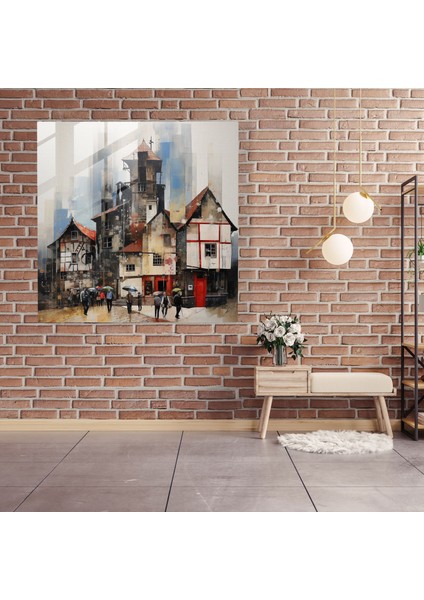 Hareketli Köy Meydanı Cam Baskı - Köy, Modern Sanat, Resim ve Fotoğraf, Cam Sanatı, 30X30