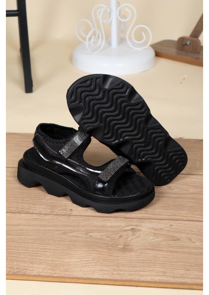Cırtlı Kalın Taban Comfort Sandalet Siyah modelleri