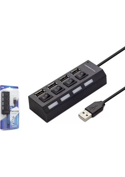 PL-5714 4 Port USB 2.0 Çoklayıcı Hub Anahtarlı Işıklı On Off Düğmeli