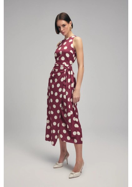 Kadın Elbise Önden Bağlamalı Arkadan Fermuarlı Sıfır Kol Desenli Parlak Keten/pamuk Kumaş fiyatları