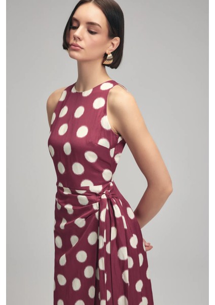 Kadın Elbise Önden Bağlamalı Arkadan Fermuarlı Sıfır Kol Desenli Parlak Keten/pamuk Kumaş modelleri