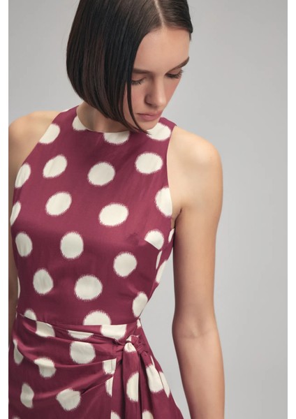 Kadın Elbise Önden Bağlamalı Arkadan Fermuarlı Sıfır Kol Desenli Parlak Keten/pamuk Kumaş indirimleri