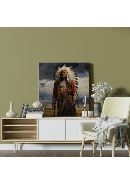 Kızılderili Kanvas Tablo - Kızılderili Şefi Duvar Tablosu - Kızılderili, Regalia, Kızılderili Kanvas Tablo, 30X30