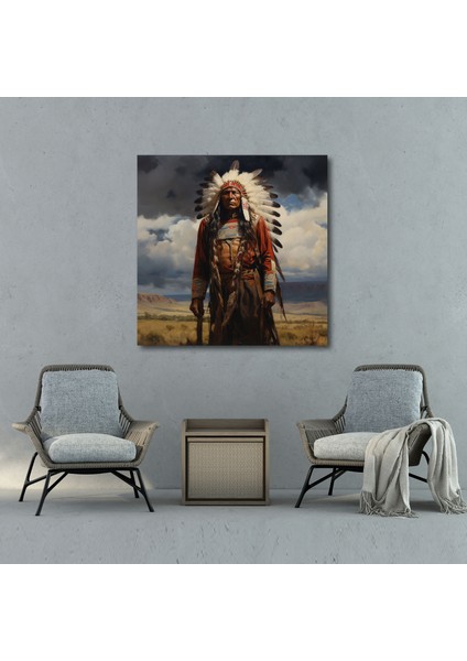 Kızılderili Kanvas Tablo - Kızılderili Şefi Duvar Tablosu - Kızılderili, Regalia, Kızılderili Kanvas Tablo, 30X30