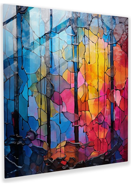 Canlı Yağmur Vitray Sanatı - Yağmur, Cam Sanatı, Duvar Dekorasyonu, Modern Sanat, 30X30