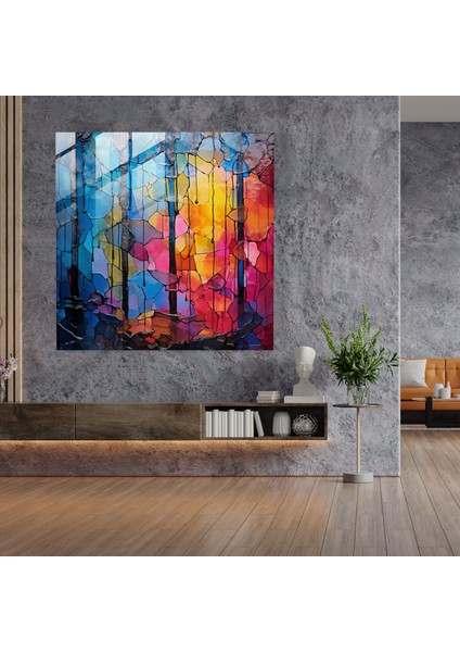 Canlı Yağmur Vitray Sanatı - Yağmur, Cam Sanatı, Duvar Dekorasyonu, Modern Sanat, 30X30