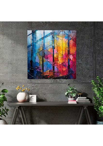Canlı Yağmur Vitray Sanatı - Yağmur, Cam Sanatı, Duvar Dekorasyonu, Modern Sanat, 30X30