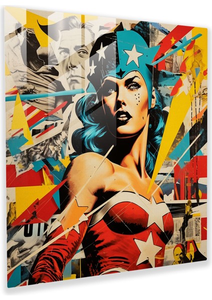 Aksiyon Dolu Süper Kahramanlardan Oluşan Canlı Pop Art Cam Baskı Kolajı - Ev Dekorasyonu Için Dinamik Cam Duvar Sanatı, 30X30