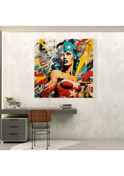 Aksiyon Dolu Süper Kahramanlardan Oluşan Canlı Pop Art Cam Baskı Kolajı - Ev Dekorasyonu Için Dinamik Cam Duvar Sanatı, 30X30 modelleri