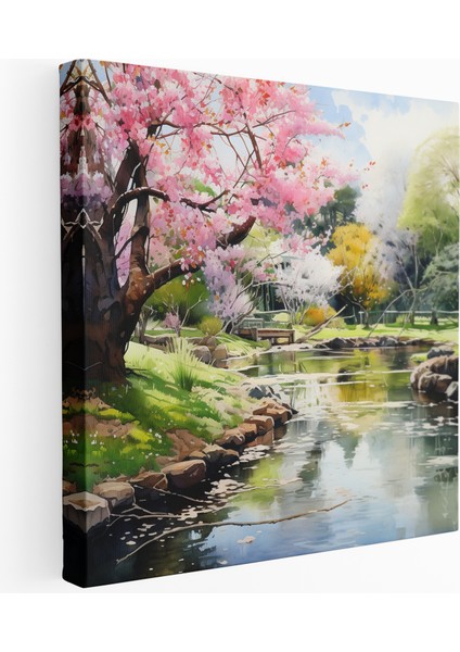 Japon Kiraz Çiçeği Bahçesi Kanvas Tablo, 30X30