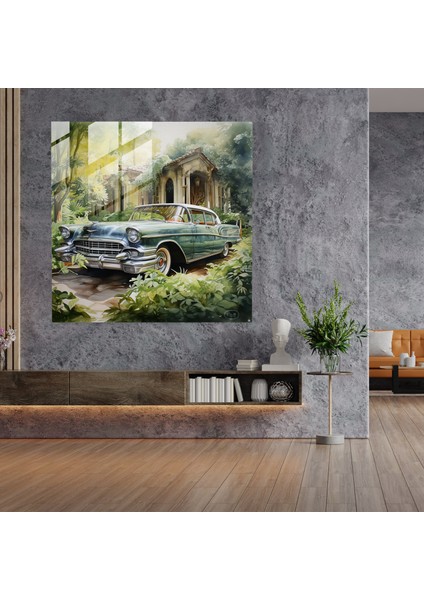 Sanatsal Suluboya Klasik Araba Cam Baskı - Ev Dekorasyonu, Duvar Dekoru, Cam Duvar Sanatı, Cam Sanatı, Modern Sanat Eseri, 30X30 fiyatları
