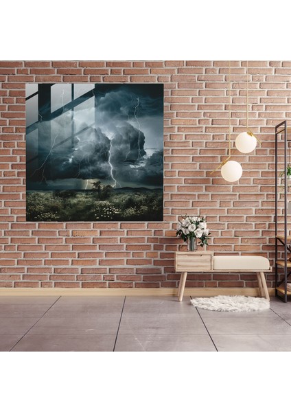 Fırtına Kolaj Cam Baskı - Fırtına, Duvar Süslemesi, Ev Dekorasyonu, Yıldırım, 30X30