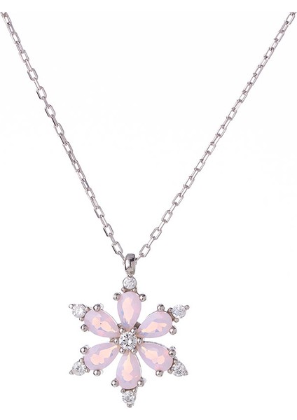 Pembe Zirkon Taşlı Lotus Çiçeği Model 925 Ayar Gümüş Kadın Kolye