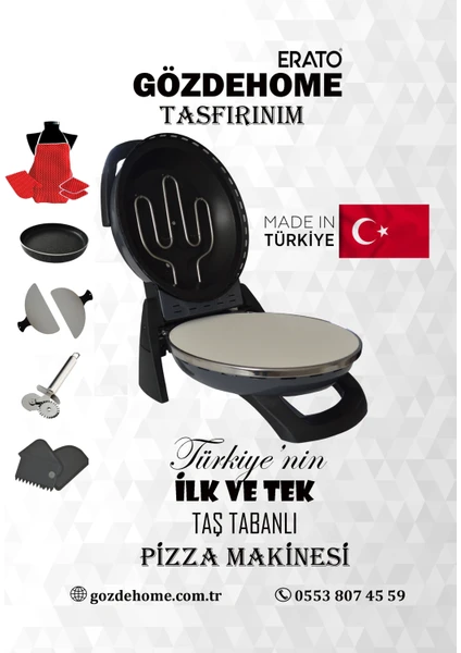 Antrasit - Erato Taşfırınım Pizza Makinesi, Lahmacun Makinesi Doğal Taş Fırın - Timer - 400 °c