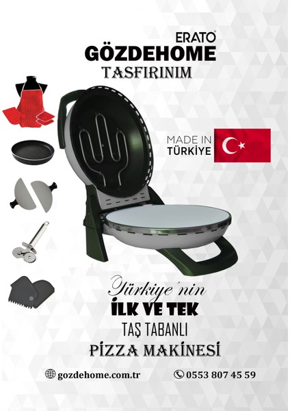 Gri - Erato Taşfırınım Pizza Makinesi, Lahmacun Makinesi Doğal Taş Fırın - Timer - 400 °c