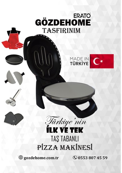 Erato Pizza Makinesi Taşfırınım Lahmacun Makinesi Doğal Taş Tabanlı Fırın Siyah