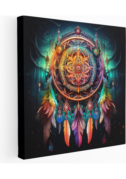 Kırmızı Hint Duvar Sanatı: Karmaşık Dreamcatcher - Kızıl Hint, Duvar Sanatı, Kanvas Duvar Sanatı, Canlı Renkler, 30X30
