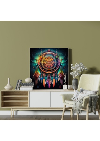 Kırmızı Hint Duvar Sanatı: Karmaşık Dreamcatcher - Kızıl Hint, Duvar Sanatı, Kanvas Duvar Sanatı, Canlı Renkler, 30X30