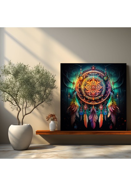Kırmızı Hint Duvar Sanatı: Karmaşık Dreamcatcher - Kızıl Hint, Duvar Sanatı, Kanvas Duvar Sanatı, Canlı Renkler, 30X30