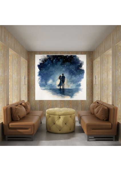 Bohem Yıldızlı Aşk Kanvas Tablo - Bohem, Ev Dekorasyonu, Duvar Dekorasyonu, Romantik, 30X30