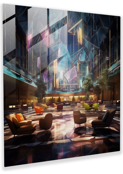 Tech Chic - Fütüristik Cam Baskı - Otel, Cam Duvar Sanatı, Holografik, Modern Sanat, 30X30