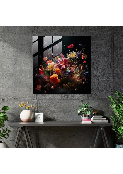Modern Sanat Eserlerinin Canlı Cam Baskısı - Renkli Kır Çiçekleri Cam Duvar Sanatı, 30X30