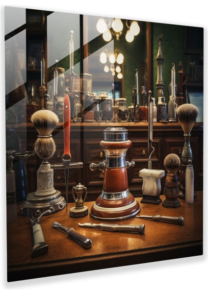 Vintage Berber Aletleri Cam Baskı - Berber, Vintage Berber Aletleri Cam Baskı, Nostaljik Duvar Tablosu, Vintage Berber Aletleri, 30X30