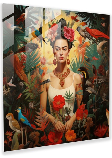 Büyüleyici Vaha Cam Baskı - Frida Kahlo, Frida Kahlo, Egzotik Hayvanlar, Güzellik, 30X30