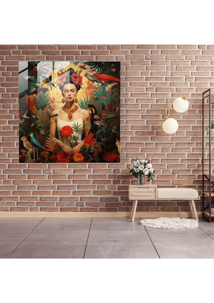 Büyüleyici Vaha Cam Baskı - Frida Kahlo, Frida Kahlo, Egzotik Hayvanlar, Güzellik, 30X30 modelleri