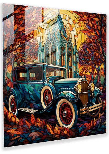 Büyüleyici Vitray Klasik Araba Baskı - Cam Sanatı, Cam Duvar Sanatı, Ev Dekorasyonu, Duvar Dekoru, Modern Sanat Eseri, 30X30