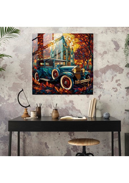 Büyüleyici Vitray Klasik Araba Baskı - Cam Sanatı, Cam Duvar Sanatı, Ev Dekorasyonu, Duvar Dekoru, Modern Sanat Eseri, 30X30 fiyatları