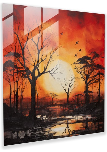 Fiery Embrace Cam Baskı - Gün Batımı, Cam Sanatı, Ev Dekorasyonu, Ateşli Gün Batımı, 30X30