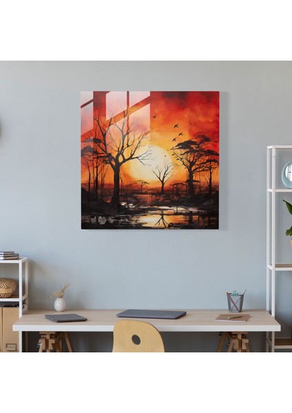 Fiery Embrace Cam Baskı - Gün Batımı, Cam Sanatı, Ev Dekorasyonu, Ateşli Gün Batımı, 30X30 fiyatları