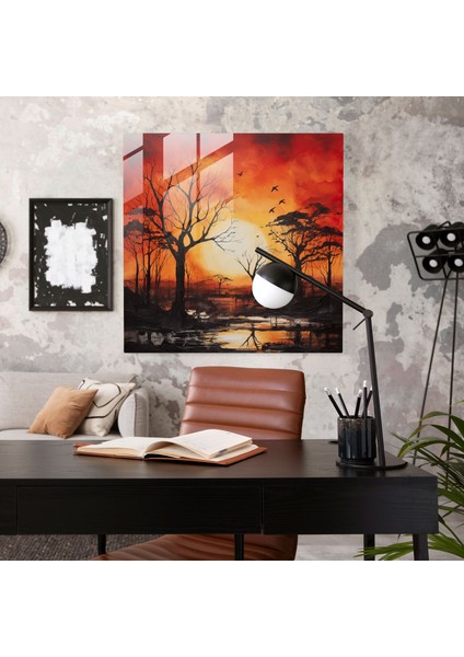 Fiery Embrace Cam Baskı - Gün Batımı, Cam Sanatı, Ev Dekorasyonu, Ateşli Gün Batımı, 30X30 modelleri