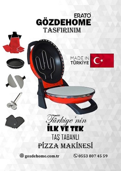 Erato Pizza Makinesi Taşfırınım Lahmacun Makinesi Doğal Taş Tabanlı Fırın Kırmızı