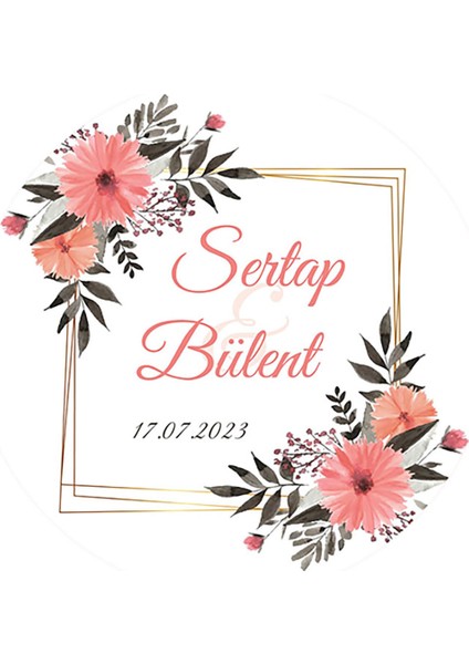 Suluboya Çiçek Modeli-4 Düğün Ürünlerinize Özel 3cm - 100 Adet Opak Sticker